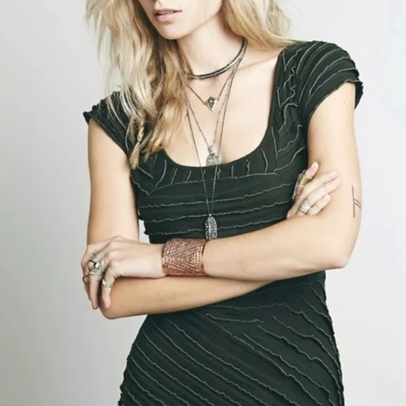 Free People FP X Ruffles Rows Maxi Dress Green Women's XS - Picture 3 of 10